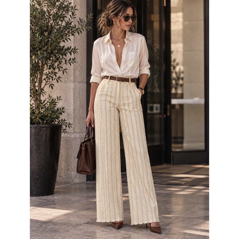 Express Design Studio Editor Retro Striped Seersucker Wide Leg Pants 12